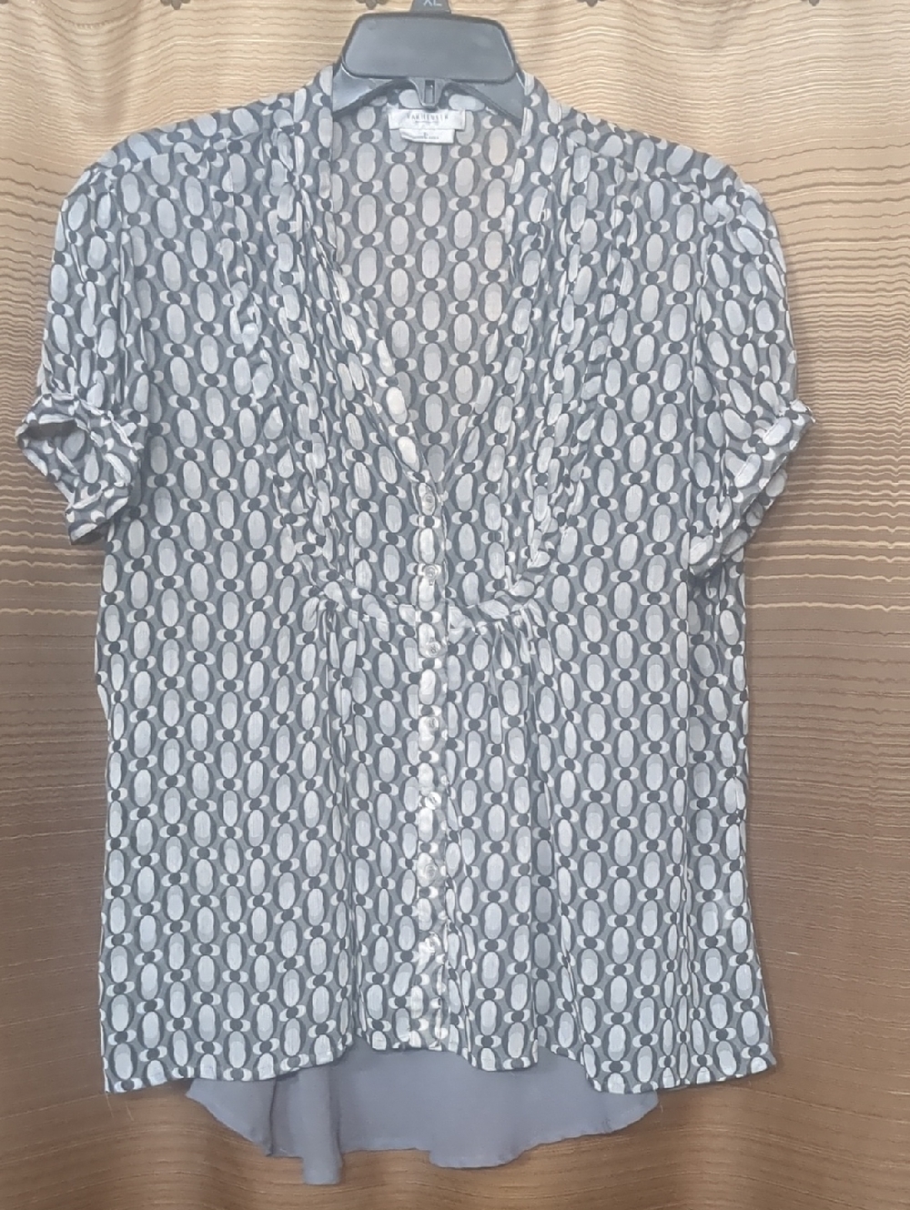 Van Heusen Black and White Sheer Geometric Button-Down Blouse With Sheer Tank